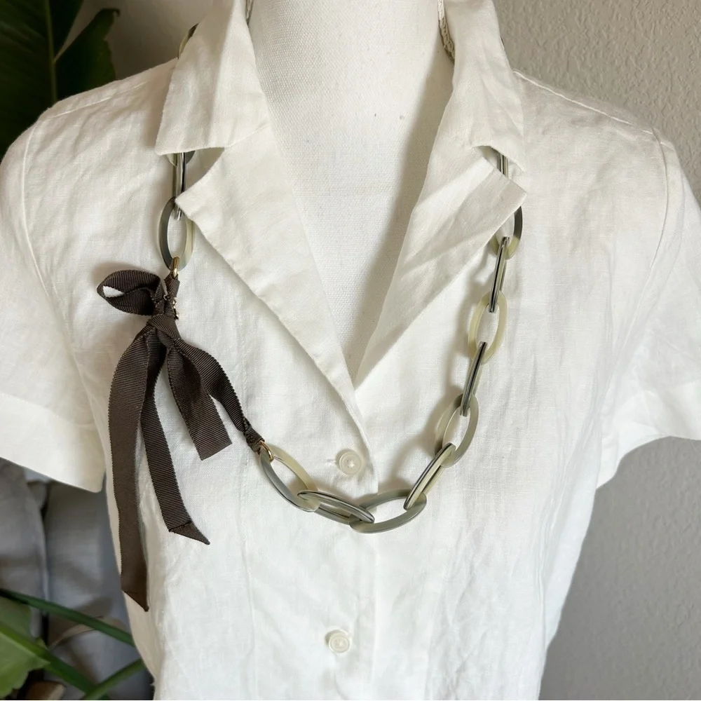 J. Crew Acrylic Chain Necklace Green Ribbon Tie